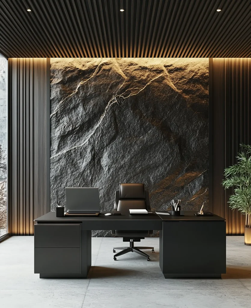 Modern office design with ergonomic furniture, natural lighting, and biophilic elements to enhance productivity and well-being in Dubai.